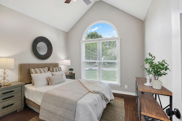 2754 Douglas Ln, Thompsons Station, TN 37179 - bedroom with dark wood-style flooring, lofted ceiling, baseboards, and a ceiling fan