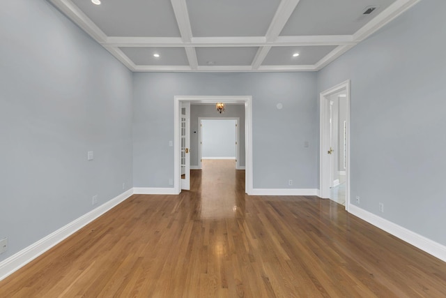 113 Middleton Cir, Nashville, TN 37215 - empty room with baseboards, french doors, coffered ceiling, wood finished floors, and beam ceiling