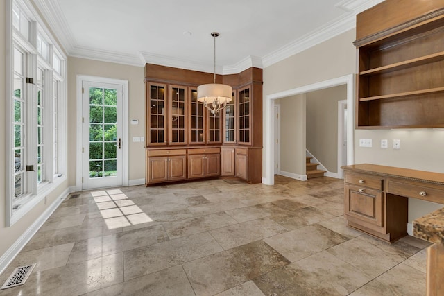 113 Middleton Cir, Nashville, TN 37215 - unfurnished dining area featuring a chandelier, stairway, crown molding, and baseboards