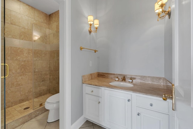 113 Middleton Cir, Nashville, TN 37215 - full bathroom featuring a shower stall, tile patterned flooring, toilet, vanity, and a chandelier