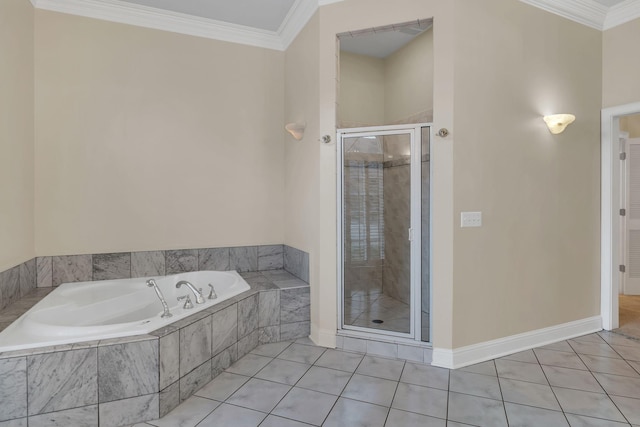 113 Middleton Cir, Nashville, TN 37215 - full bathroom featuring a bath, a shower stall, tile patterned flooring, ornamental molding, and baseboards