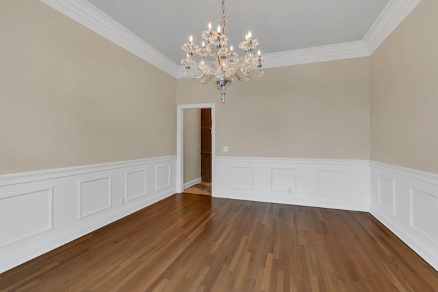 113 Middleton Cir, Nashville, TN 37215 - unfurnished dining area with a chandelier, wainscoting, ornamental molding, and dark wood-type flooring