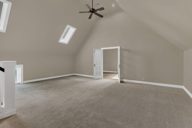 113 Middleton Cir, Nashville, TN 37215 - additional living space featuring a skylight, lofted ceiling, a ceiling fan, carpet, and baseboards