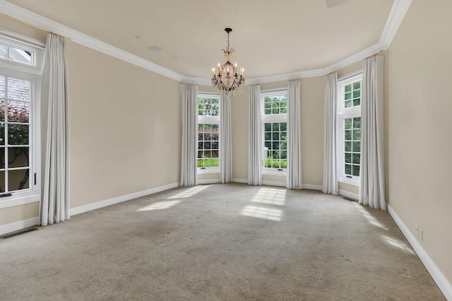 113 Middleton Cir, Nashville, TN 37215 - empty room featuring ornamental molding, a chandelier, carpet flooring, and baseboards