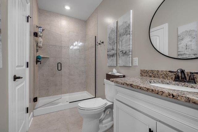 5190 Giardino Dr, Mount Juliet, TN 37122 - bathroom with vanity, toilet, a shower stall, and tile patterned floors
