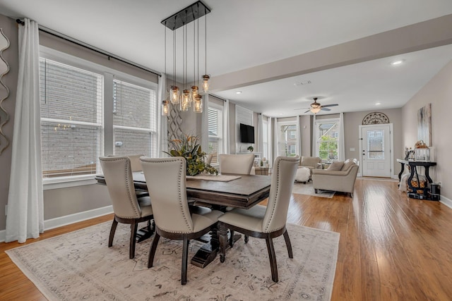 5190 Giardino Dr, Mount Juliet, TN 37122 - dining area with wood finished floors, baseboards, a ceiling fan, and recessed lighting