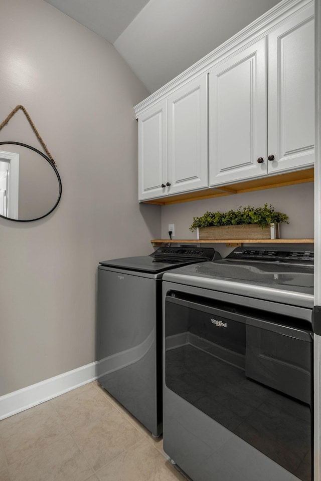 5190 Giardino Dr, Mount Juliet, TN 37122 - laundry room featuring cabinet space, washer and clothes dryer, baseboards, and light tile patterned floors