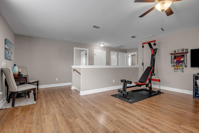 5190 Giardino Dr, Mount Juliet, TN 37122 - workout room featuring light wood-type flooring, baseboards, and ceiling fan