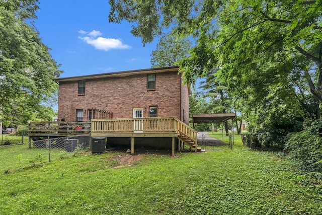 3728 Wharton Dr, Nashville, TN 37211 - back of property featuring brick siding, a wooden deck, central air condition unit, and stairs