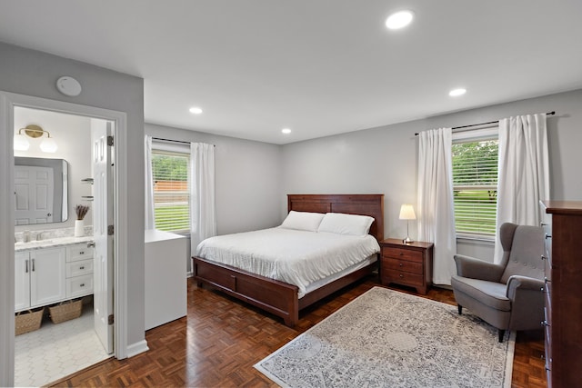 600 Riverview Dr, Franklin, TN 37064 - bedroom featuring multiple windows, a sink, recessed lighting, and ensuite bathroom