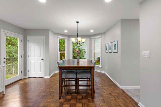 600 Riverview Dr, Franklin, TN 37064 - dining space with a chandelier, baseboards, and recessed lighting