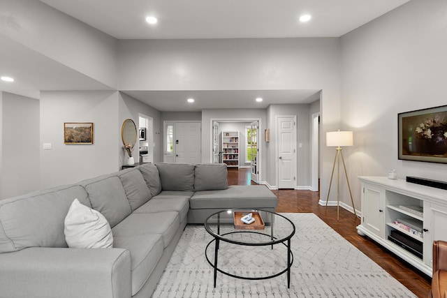 600 Riverview Dr, Franklin, TN 37064 - living area featuring baseboards, dark wood-type flooring, and recessed lighting