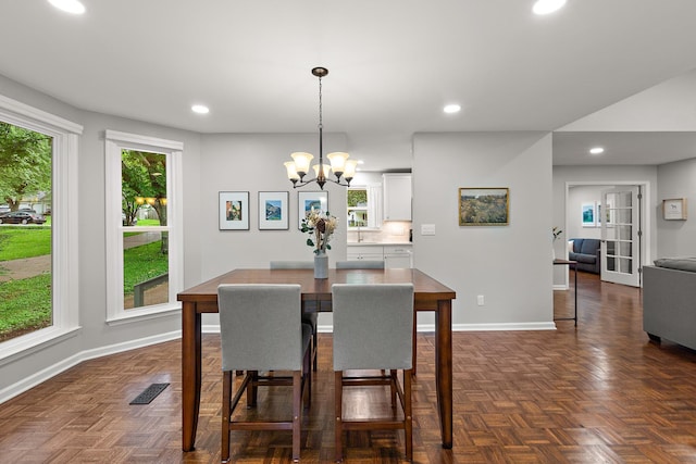 600 Riverview Dr, Franklin, TN 37064 - dining area featuring baseboards, recessed lighting, and a chandelier