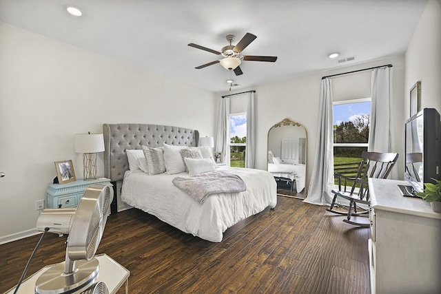 6013 Doster Rd, Smyrna, TN 37167 - bedroom with multiple windows, dark wood-style flooring, recessed lighting, and ceiling fan