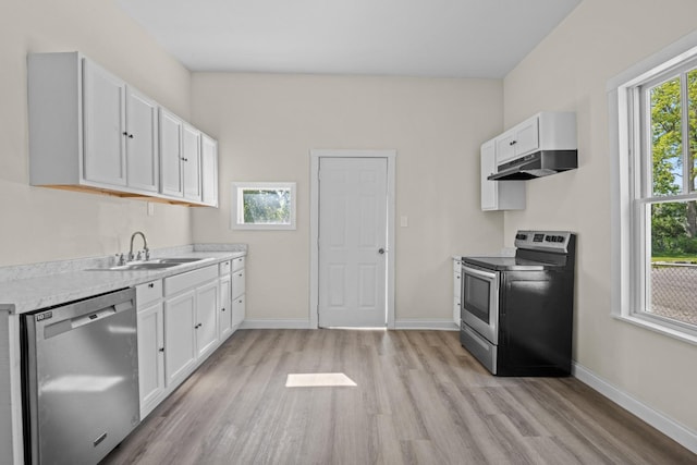 1601 S Willow St, Chattanooga, TN 37404 - kitchen with stainless steel appliances, a sink, light wood-type flooring, white cabinets, and light countertops