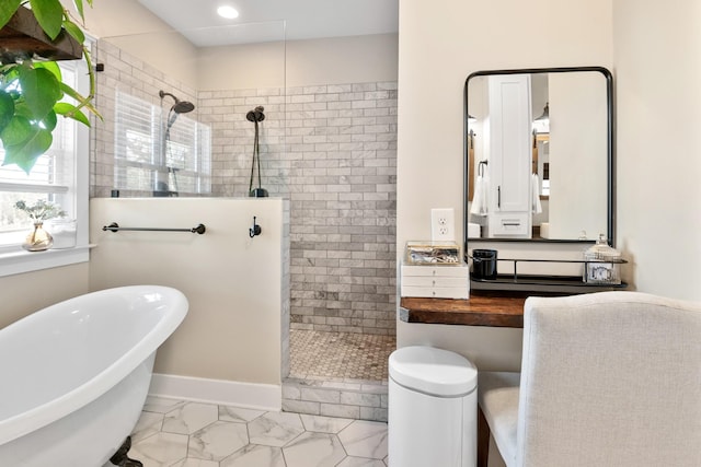 2824 Robert Truelove Rd, Columbia, TN 38401 - full bath with walk in shower, a freestanding bath, marble finish flooring, and recessed lighting