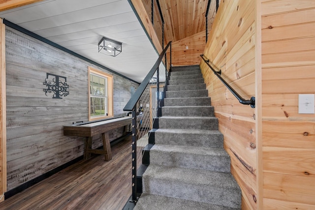 266 Campground Rd, Olmstead, KY 42265 - stairway with wood finished floors, wood walls, and wood ceiling