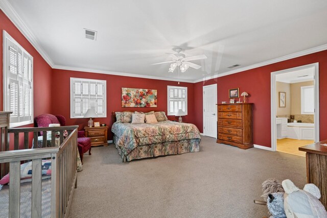 266 Campground Rd, Olmstead, KY 42265 - bedroom with crown molding, multiple windows, carpet, and a ceiling fan
