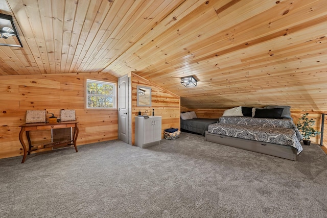 266 Campground Rd, Olmstead, KY 42265 - carpeted bedroom featuring lofted ceiling, wooden walls, and wooden ceiling
