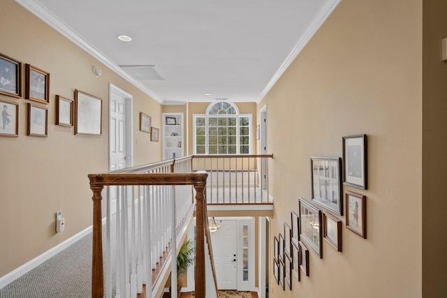 266 Campground Rd, Olmstead, KY 42265 - corridor featuring an upstairs landing, baseboards, carpet, and ornamental molding