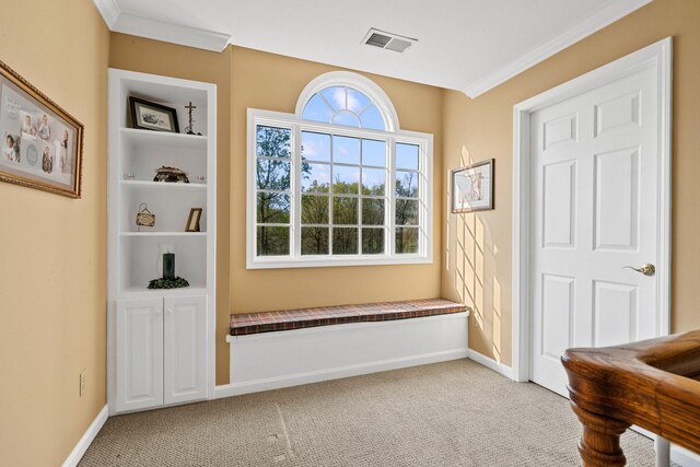266 Campground Rd, Olmstead, KY 42265 - living area featuring light colored carpet, baseboards, and crown molding