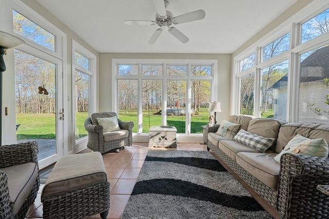 266 Campground Rd, Olmstead, KY 42265 - sunroom / solarium with outdoor lounge area, tile patterned floors, and ceiling fan