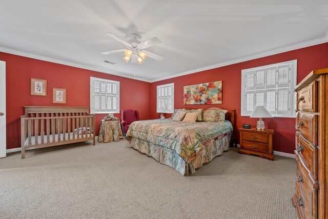 266 Campground Rd, Olmstead, KY 42265 - bedroom with carpet flooring, ornamental molding, ceiling fan, and baseboards