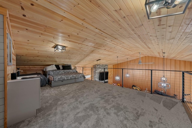 266 Campground Rd, Olmstead, KY 42265 - carpeted bedroom with lofted ceiling, wood ceiling, and wood walls