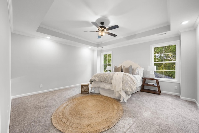 264 Kildeer Dr, Clarksville, TN 37040 - bedroom featuring a tray ceiling, crown molding, carpet flooring, baseboards, and recessed lighting
