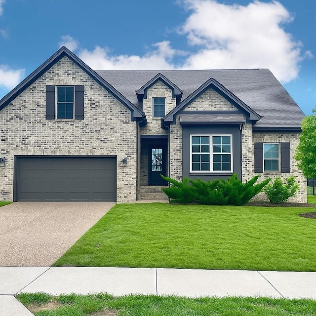 1712 Sorrell Park Dr, Spring Hill, TN 37174 - view of front of home featuring a garage, a front lawn, driveway, brick siding, and a shingled roof