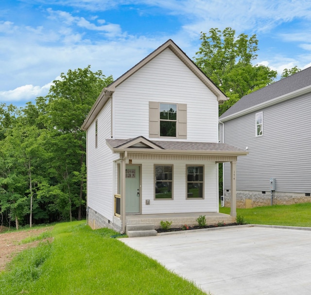 174 Oak St, Clarksville, TN 37042 - view of front of home featuring a porch, a front lawn, and crawl space