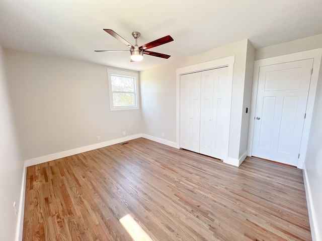 2513 Hickory Dr, Springfield, TN 37172 - unfurnished bedroom featuring light wood-type flooring, baseboards, a closet, and ceiling fan