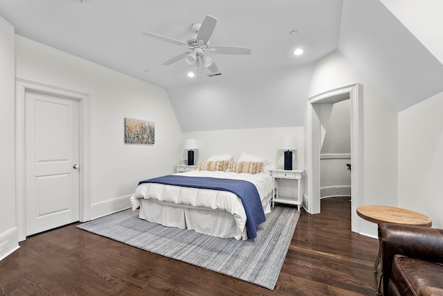 100 Church St, Franklin, TN 37064 - bedroom with vaulted ceiling, wood finished floors, baseboards, a ceiling fan, and recessed lighting