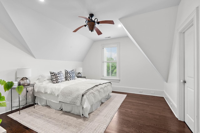 100 Church St, Franklin, TN 37064 - bedroom with vaulted ceiling, wood finished floors, baseboards, a ceiling fan, and recessed lighting
