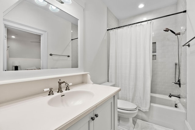 100 Church St, Franklin, TN 37064 - full bath with vanity, shower / bath combo, toilet, and recessed lighting