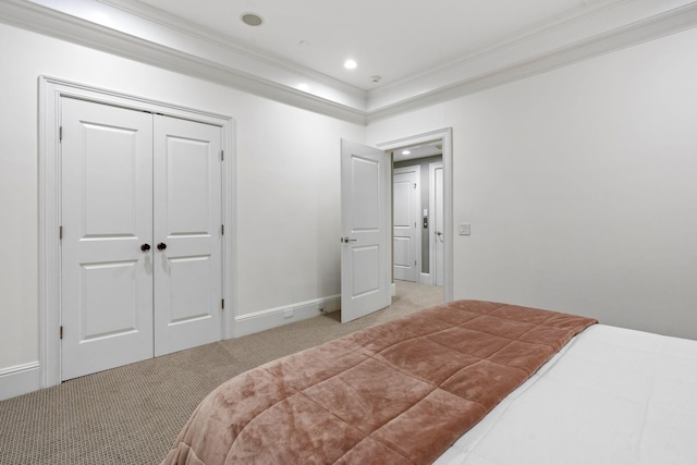 100 Church St, Franklin, TN 37064 - bedroom featuring light carpet, ornamental molding, recessed lighting, baseboards, and a closet