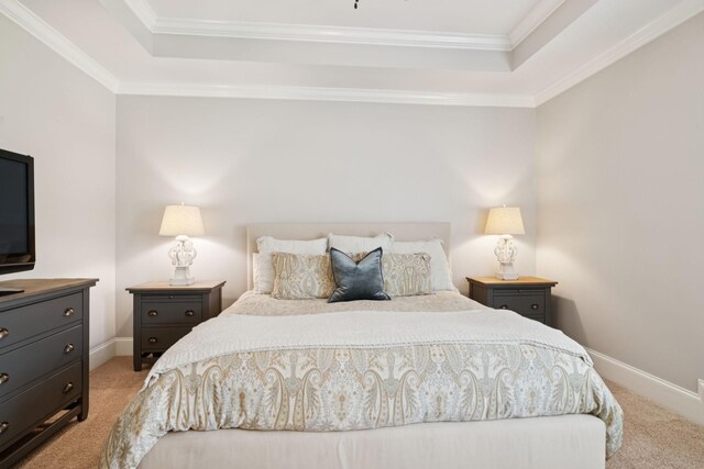 2433 Durham Manor Dr, Franklin, TN 37064 - bedroom with a raised ceiling, light colored carpet, crown molding, and baseboards