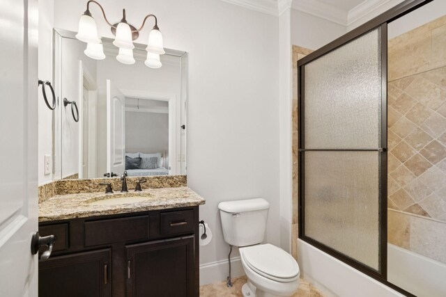 2433 Durham Manor Dr, Franklin, TN 37064 - ensuite bathroom with vanity, crown molding, enclosed tub / shower combo, and toilet