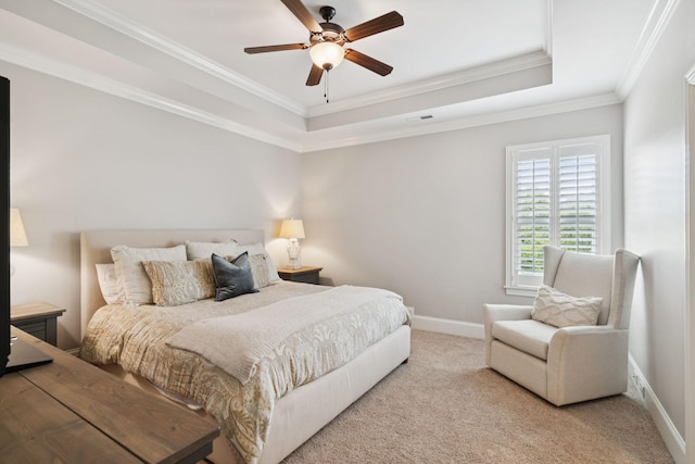 2433 Durham Manor Dr, Franklin, TN 37064 - bedroom with ornamental molding, carpet, a raised ceiling, baseboards, and ceiling fan