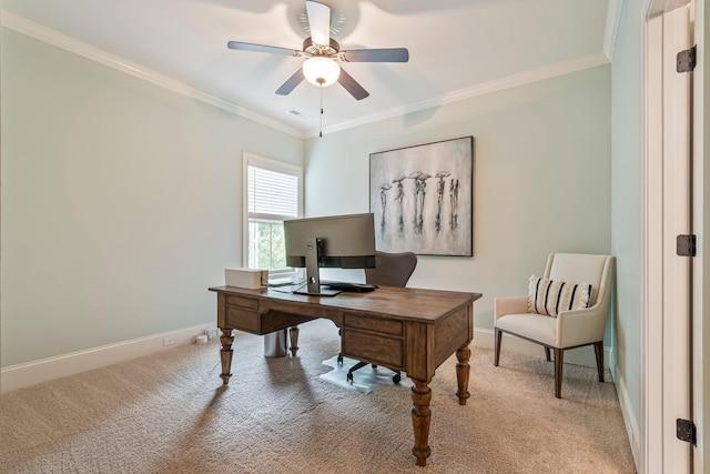 5540 Knob Rd, Nashville, TN 37209 - office space featuring ornamental molding, a ceiling fan, light colored carpet, and baseboards