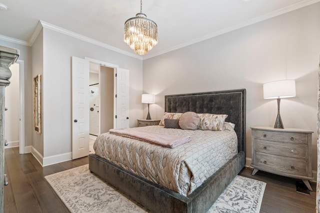 5540 Knob Rd, Nashville, TN 37209 - bedroom with dark wood-style flooring, a chandelier, baseboards, and ornamental molding