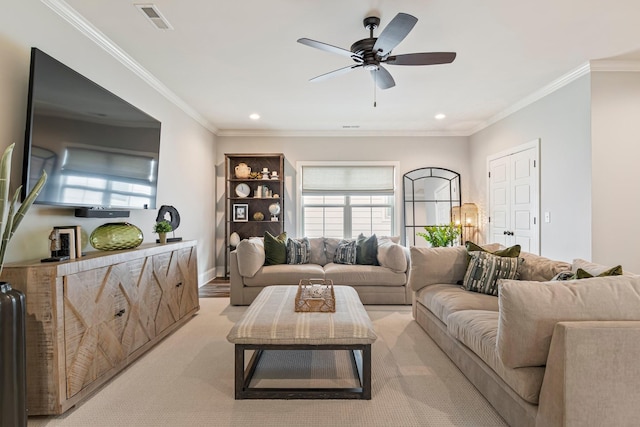 5540 Knob Rd, Nashville, TN 37209 - living area featuring ceiling fan, crown molding, and recessed lighting