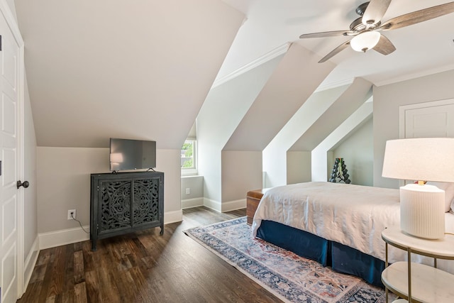 5540 Knob Rd, Nashville, TN 37209 - bedroom featuring wood finished floors, baseboards, lofted ceiling, a ceiling fan, and ornamental molding