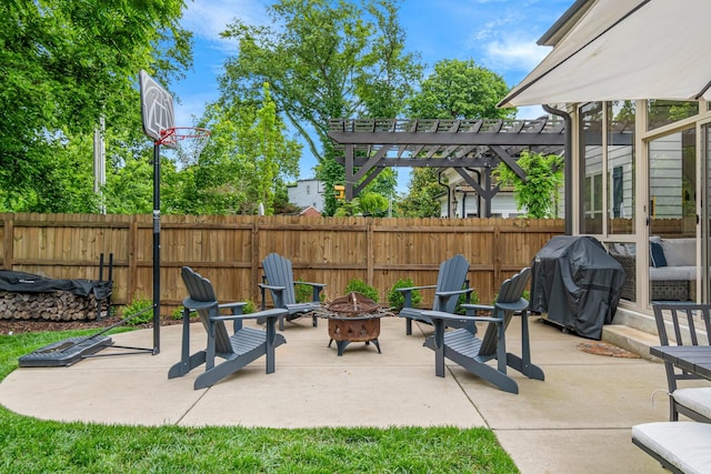 5540 Knob Rd, Nashville, TN 37209 - view of patio featuring a fire pit, a pergola, and a grill