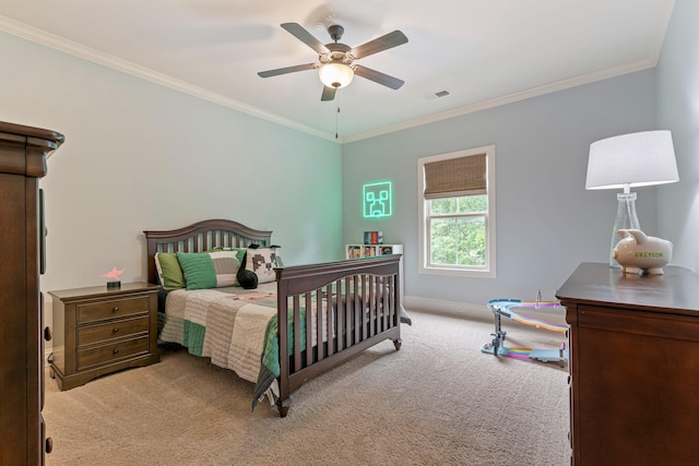 5540 Knob Rd, Nashville, TN 37209 - carpeted bedroom featuring ornamental molding, baseboards, and a ceiling fan