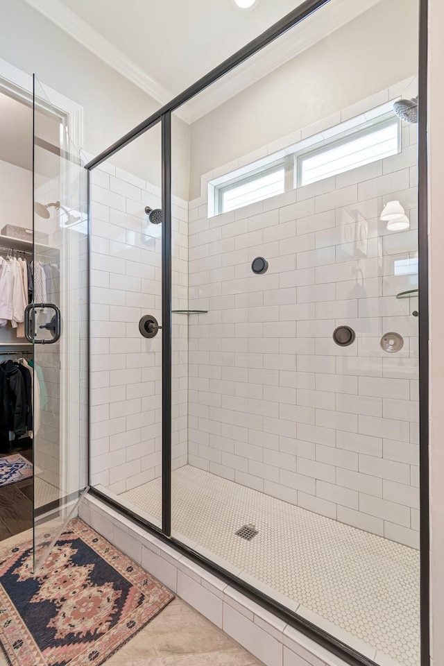 5540 Knob Rd, Nashville, TN 37209 - full bath featuring ornamental molding, a stall shower, and a walk in closet
