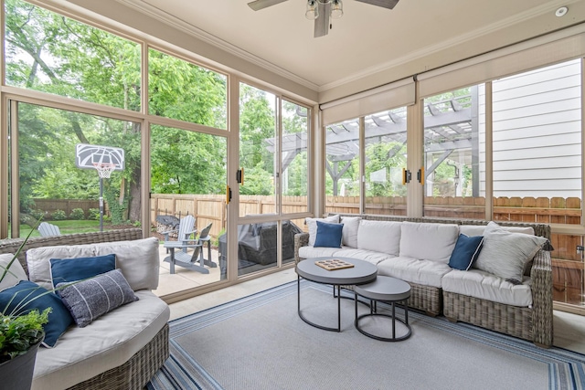 5540 Knob Rd, Nashville, TN 37209 - sunroom / solarium featuring outdoor lounge area, ceiling fan, and plenty of natural light