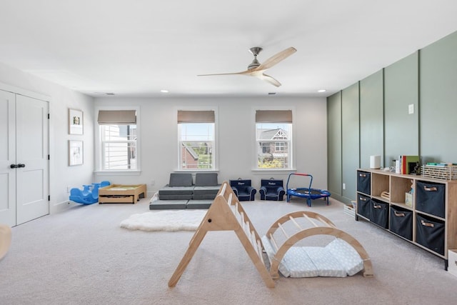 4042 Flowing Creek Dr, Franklin, TN 37064 - living room with carpet, ceiling fan, and recessed lighting