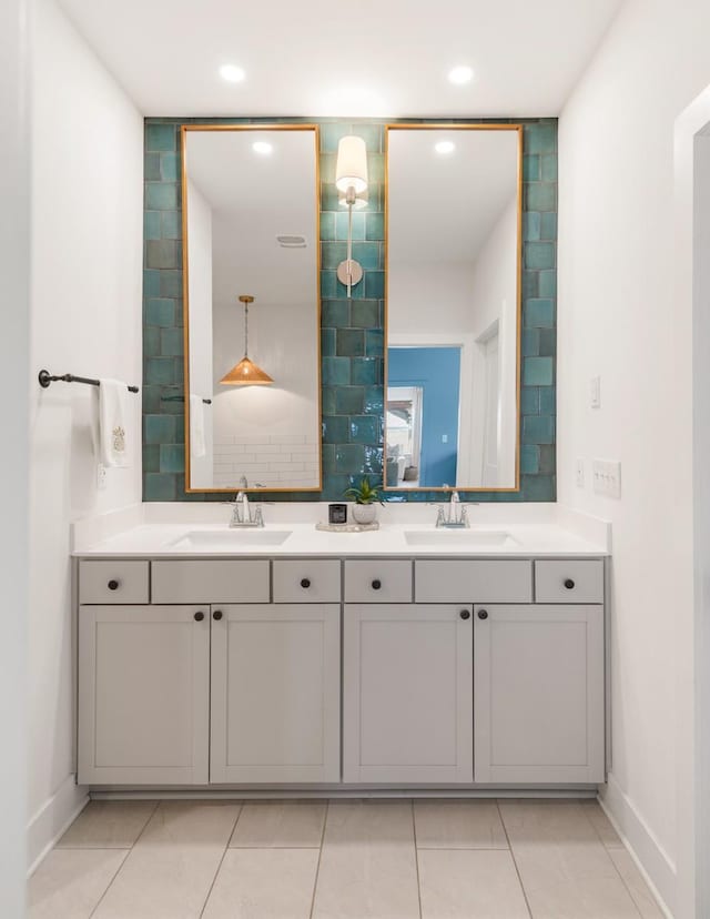 4042 Flowing Creek Dr, Franklin, TN 37064 - full bath with double vanity, recessed lighting, baseboards, and tile patterned flooring