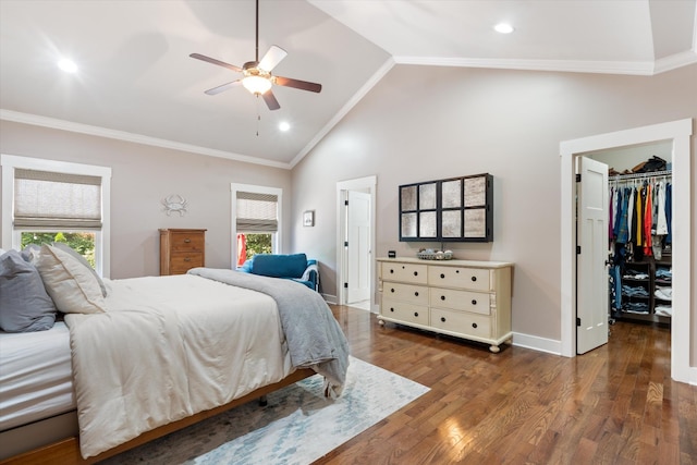 441 Highpoint Ter, Brentwood, TN 37027 - bedroom with multiple windows, ornamental molding, a spacious closet, wood finished floors, and baseboards